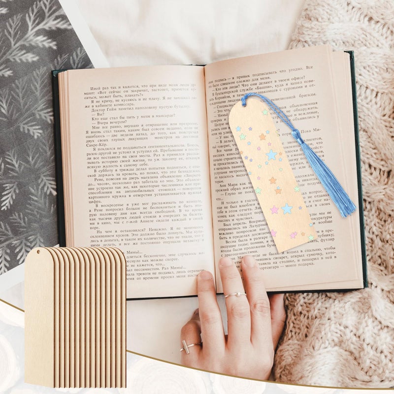 HAPY SHOP 50 PCS Wooden Bookmarks with 50 PCS Multi-Color Tassels,4.7x1.2 in Blank Bookmark DIY Bookmarks,Book Mark Craft for Christmas, Valentineâ€™s Day, Birthdays - Image 4