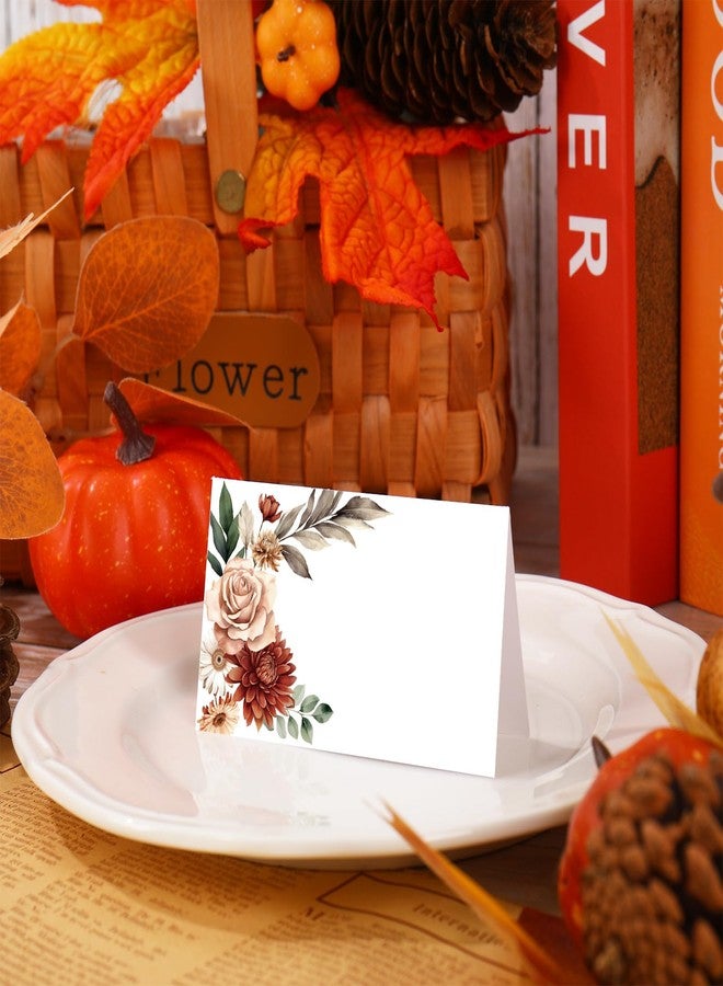 Whaline 100Pcs Fall Place Card 2 x 3.5 Inch Retro Boho Floral Tent Name Cards Vintage Flower Blank Seat Assignment Cards for Autumn Party Wedding Reception Table Setting Supplies - Image 4