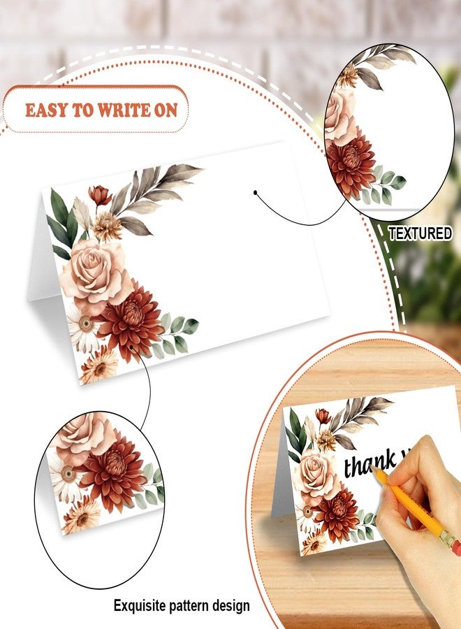 Whaline 100Pcs Fall Place Card 2 x 3.5 Inch Retro Boho Floral Tent Name Cards Vintage Flower Blank Seat Assignment Cards for Autumn Party Wedding Reception Table Setting Supplies - Image 3