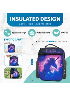 CLEVEREE Juniors Kids Insulated Leakproof Lunch Bag with Adjustable Shoulder Strap Space Unicorn  - Image 2