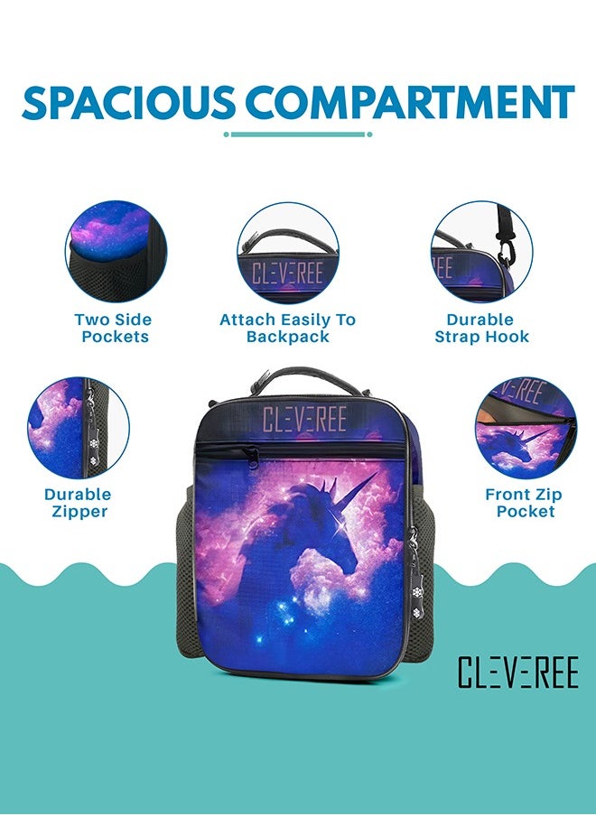 CLEVEREE Juniors Kids Insulated Leakproof Lunch Bag with Adjustable Shoulder Strap Space Unicorn  - Image 3
