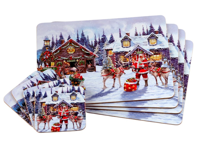 أطقم موائد عيد الميلاد سانتا وواقيات أكواب مجموعة من 4