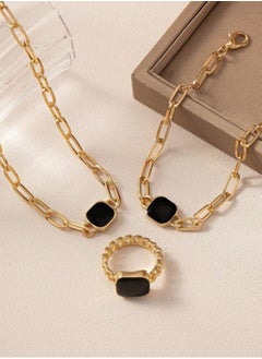 Generic Retro Fashion Jewelry Set for Women - Black Square Necklace, Bracelet, and Ring - Vintage-Inspired Accessories  - Image 5