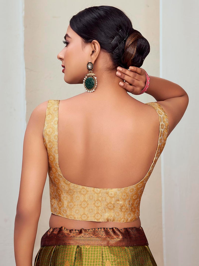 Vardha Women's Readymade Brocade Sleeveless Saree Blouse, Padded Art Silk Blouse for Women (Cream) - Image 3