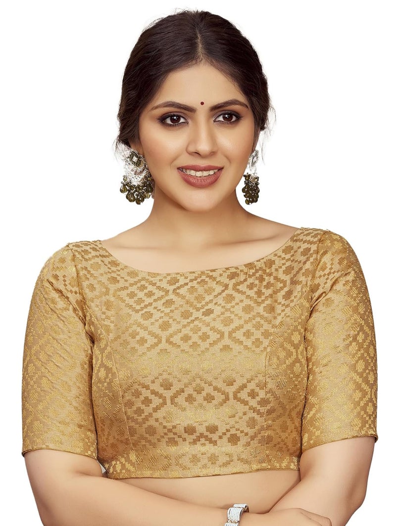 Vardha Women's Readymade Brocade Sleeveless Saree Blouse, Padded Art Silk Blouse for Women (Cream) - Image 5