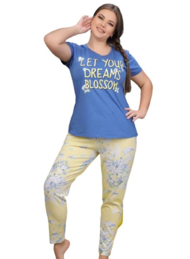 Ganna Women's short sleeved pyjamas and summer long pants made of cotton large sizes 