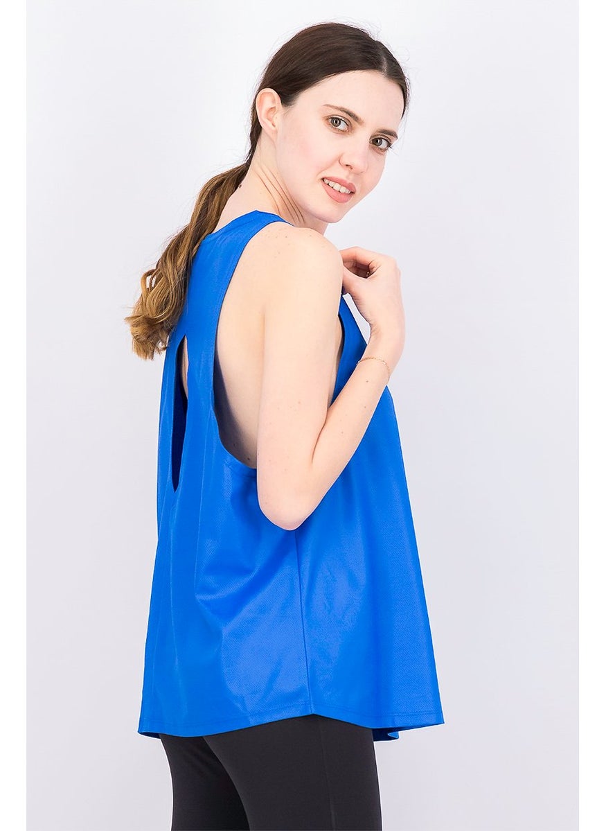 Tchibo Women Round Neck Sleeveless Pull Over Tank Top, Blue  - Image 2