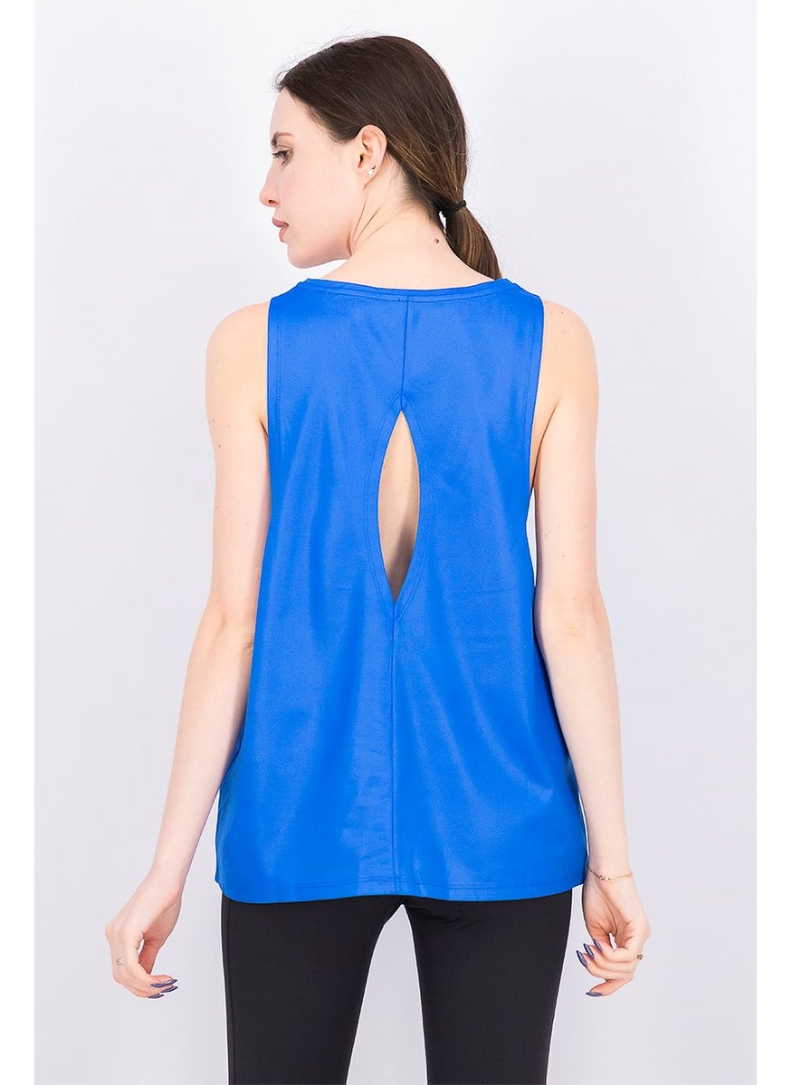 Tchibo Women Round Neck Sleeveless Pull Over Tank Top, Blue  - Image 3