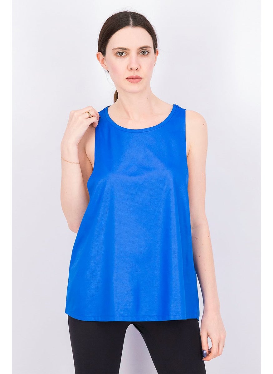 Tchibo Women Round Neck Sleeveless Pull Over Tank Top, Blue  - Image 1