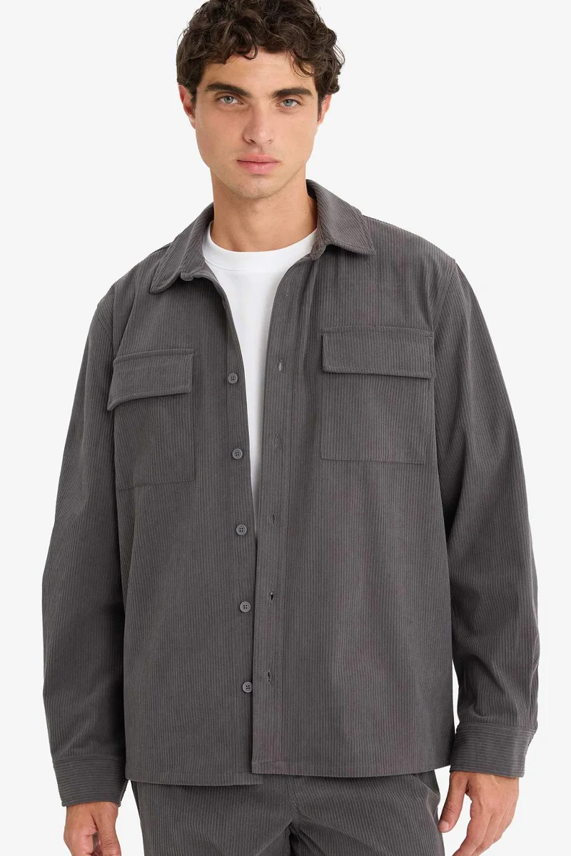 ديفاكتو Regular Fit Corduroy Long Sleeve Shirt