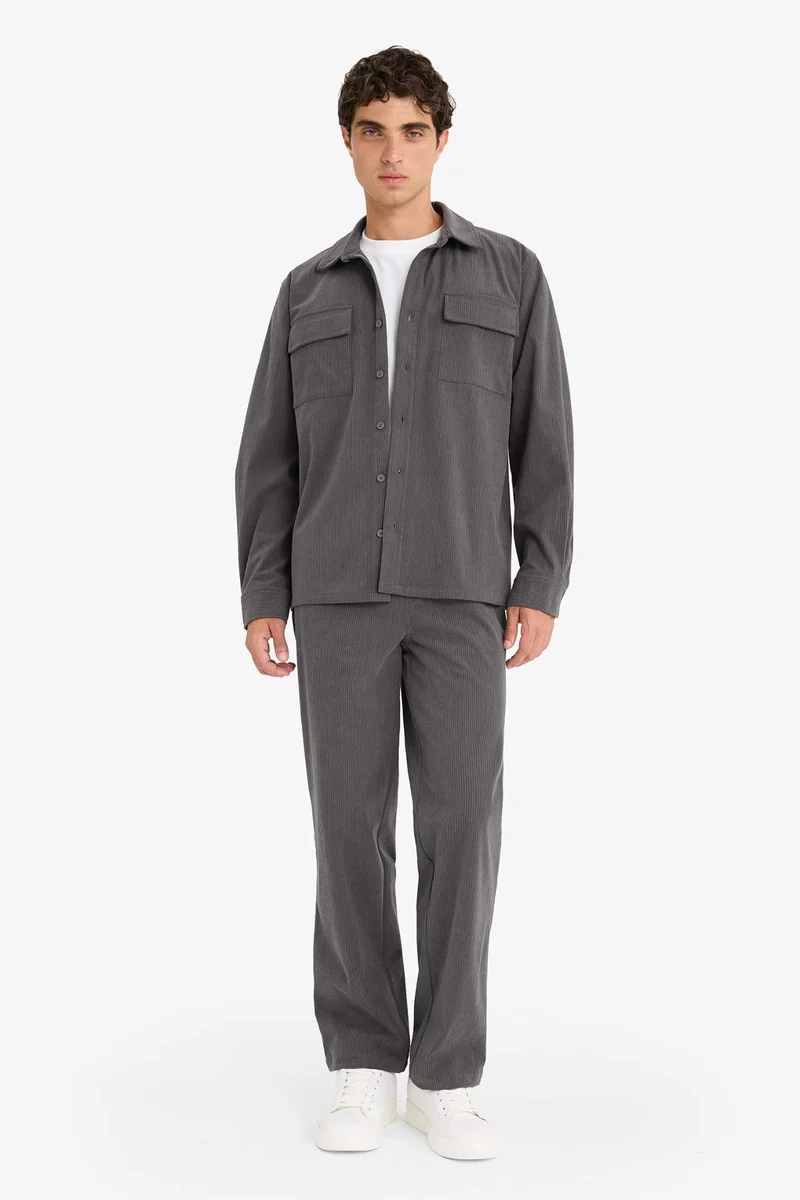 ديفاكتو Regular Fit Corduroy Long Sleeve Shirt