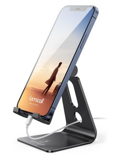 Lamicall Phone Stand Adjustable Mobile Stand Holder Desk Cell Phone Stand Dock Compatible With Iphone 15 14 13 12 11 Pro Max Xr Xs Galaxy S23 S22 S21 Switch And More 4 8 Inch Devices Black  - Image 1