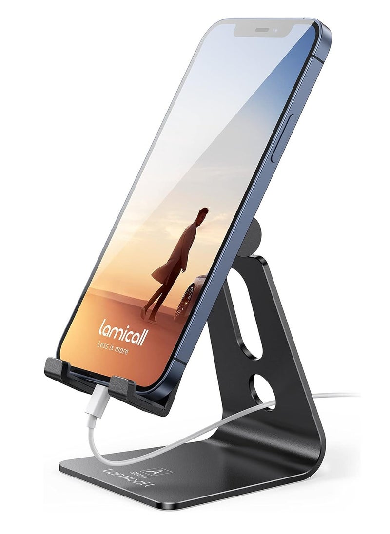 Lamicall - Phone Stand Adjustable Mobile Stand Holder Desk Cell Phone Stand Dock Compatible With Iphone 15 14 13 12 11 Pro Max Xr Xs Galaxy S23 S22 S21 Switch And More 4 8 Inch Devices Black - Image 1