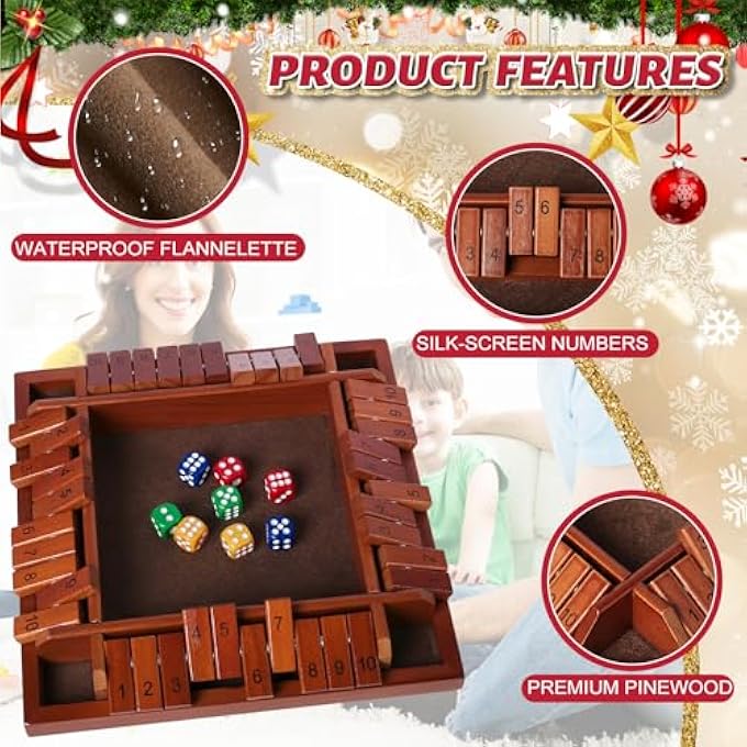 Nicecho Shut The Box Dice Game24 Player Family Wooden Board Table Math Games for Adults and Kids 8 Dices Classics Games for ClassroomHomeParty or Pub  Brown - Image 5