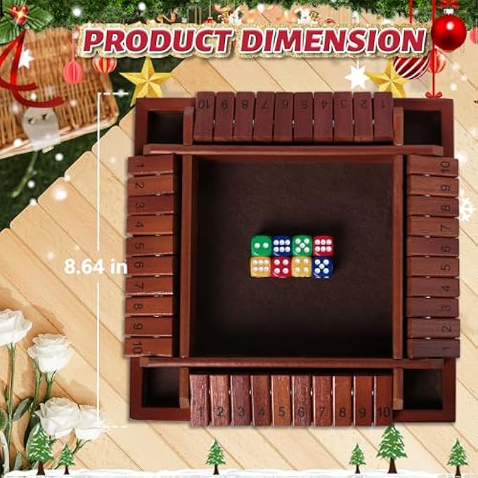 Nicecho Shut The Box Dice Game24 Player Family Wooden Board Table Math Games for Adults and Kids 8 Dices Classics Games for ClassroomHomeParty or Pub  Brown - Image 4