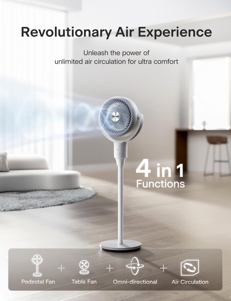 PELONIS Pedestal Fan, Air Circulator, Ultra OmniFlow (135Â°+90Â°Auto Oscillation), Quiet Floor Fan with 3 Speeds, Remote, 7H Timer, Memory Function, Adjustable Height, Standing Fan for Bedroom - Image 3