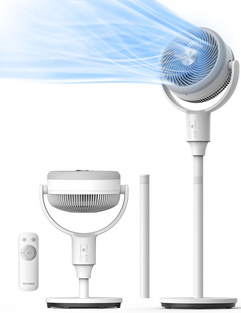 PELONIS Pedestal Fan, Air Circulator, Ultra OmniFlow (135Â°+90Â°Auto Oscillation), Quiet Floor Fan with 3 Speeds, Remote, 7H Timer, Memory Function, Adjustable Height, Standing Fan for Bedroom - Image 1