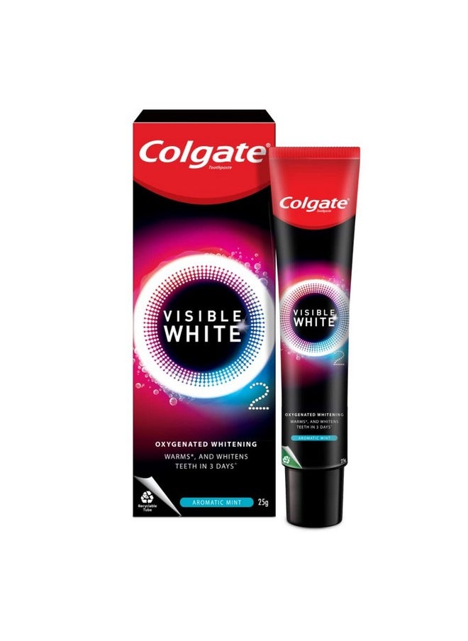Colgate - Visible White O2 Teeth Whitening Toothpaste (25G) For Noticeably Whiter Teeth Starting In 3 Days. Aromatic Mint With Active Technology Enamel Safe Teeth Whitening - Image 1