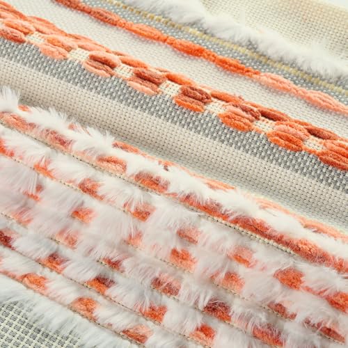 FUTEI Pack of 2 Boho Chenille Decorative Throw Pillow Covers 18x18 Inch Soft Plush Tufted Striped Textured Cushion CaseFarmhouse Accent for Couch Bed Living Room Orange - Image 3