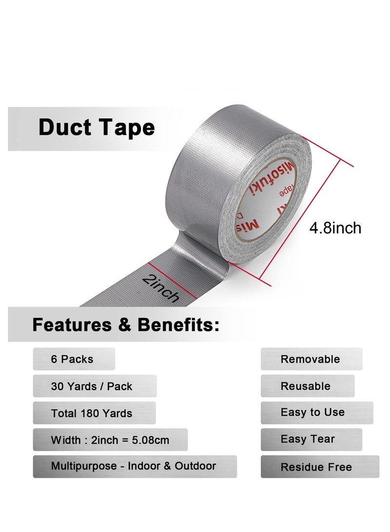 SYOSI Duct Tape Heavy Duty Waterproof 6 Roll 2 inches x 30 Yards Strong Adhesive Tape No Residue, All-Weather and Tear by Hand, Aluminium Duct Tape for Repair - Image 5