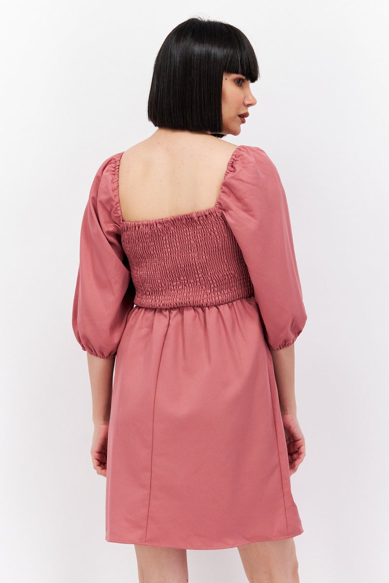 Bar III Women Solid Smocked Mini Dress, Pink - Image 3