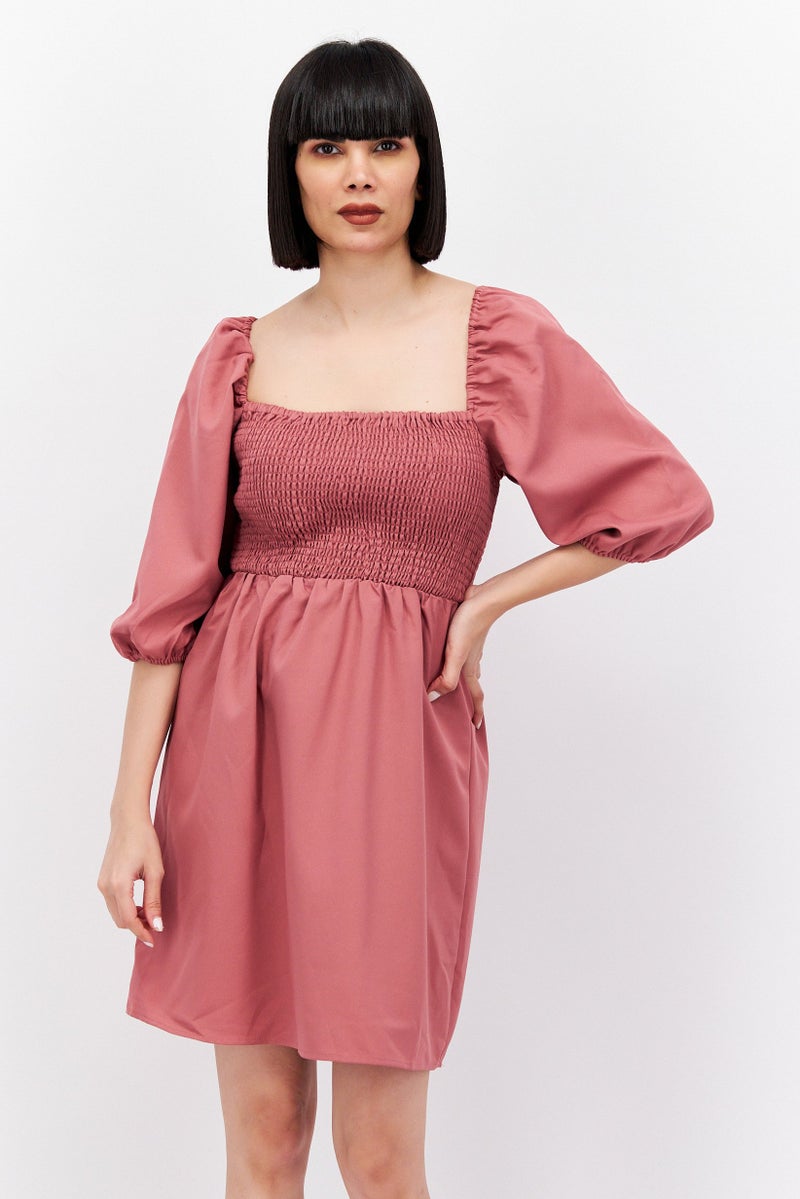 Bar III Women Solid Smocked Mini Dress, Pink - Image 1