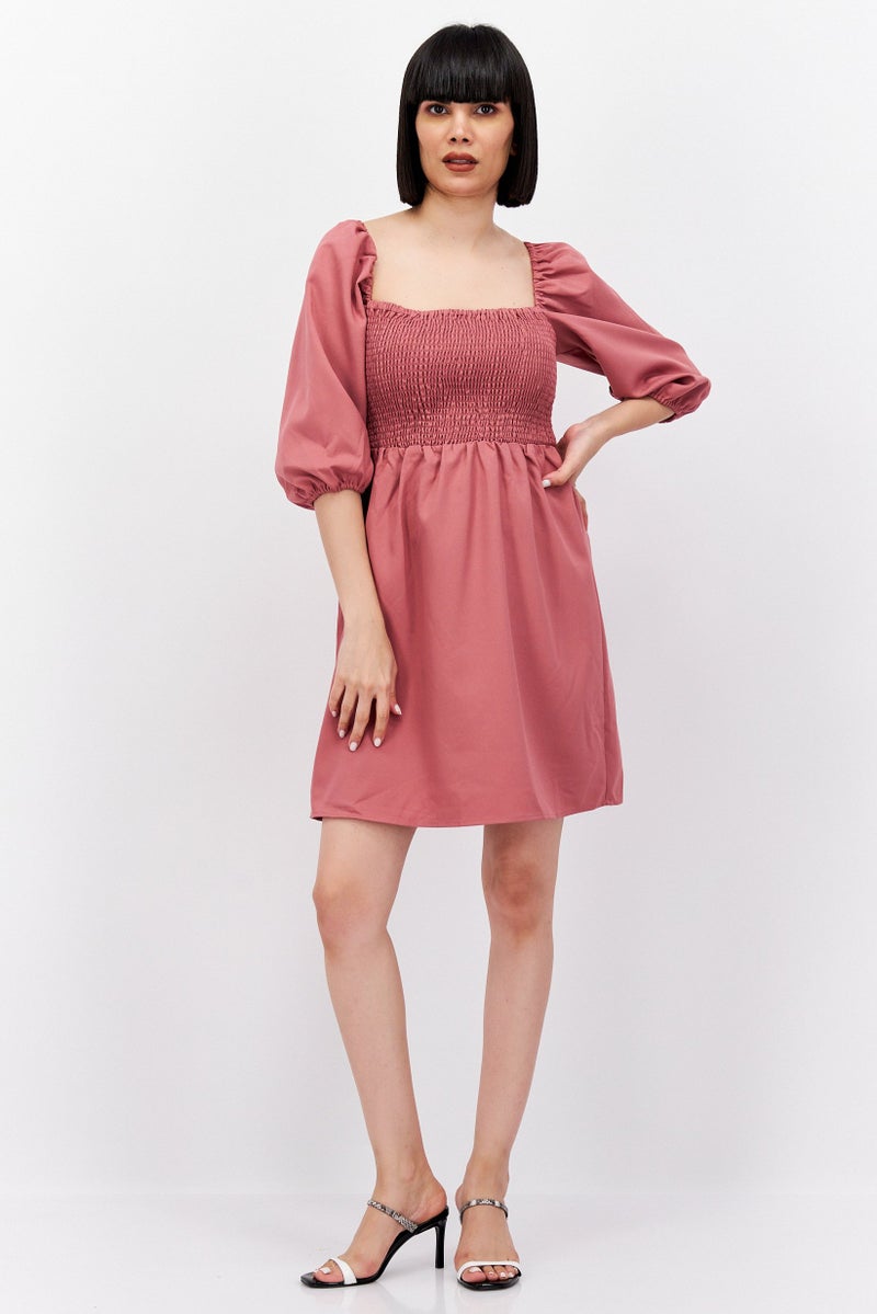Bar III Women Solid Smocked Mini Dress, Pink - Image 4