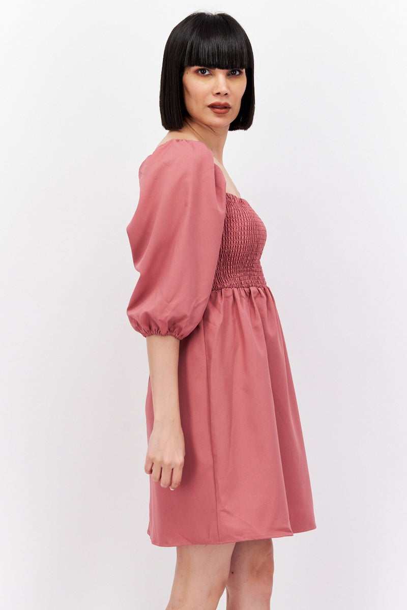 Bar III Women Solid Smocked Mini Dress, Pink - Image 2