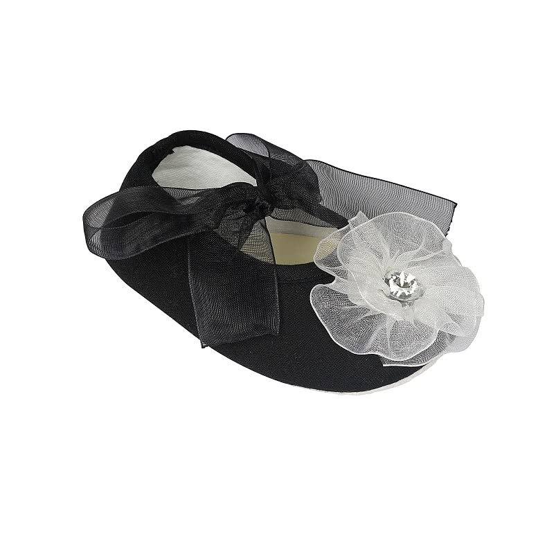 Rsmart Infant New Baby Toddlers Boys and Girls Cotton Black Sandal Ribbon Booties With White Flower Patch [RSM_21] - Image 3