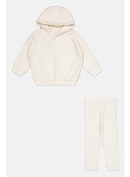 Toddlers Girl 2 Pcs Brand Logo Sweatshirt And Sweatpants Set, Cream