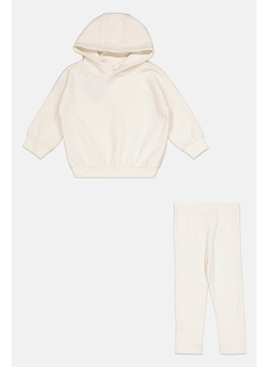 Fudo - Toddlers Girl 2 Pcs Brand Logo Sweatshirt And Sweatpants Set, Cream - Image 1