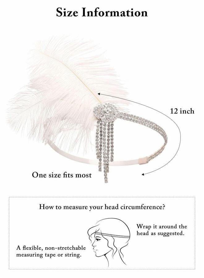 1920s Flapper Headband, Great Gatsby Inspired Feather Headpiece 20s Art Deco Hair Accessories Headband Party Rhinestone for Women, Ivory - Image 5