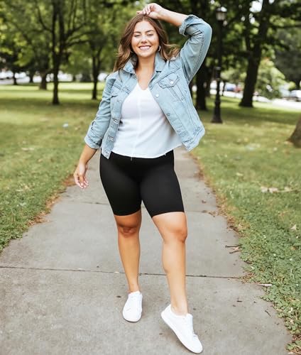 NEW YOUNG 3 Pack Plus Size Biker Shorts with Pockets for Women-High Waisted 8" Yoga Pants Workout Shorts - Image 3