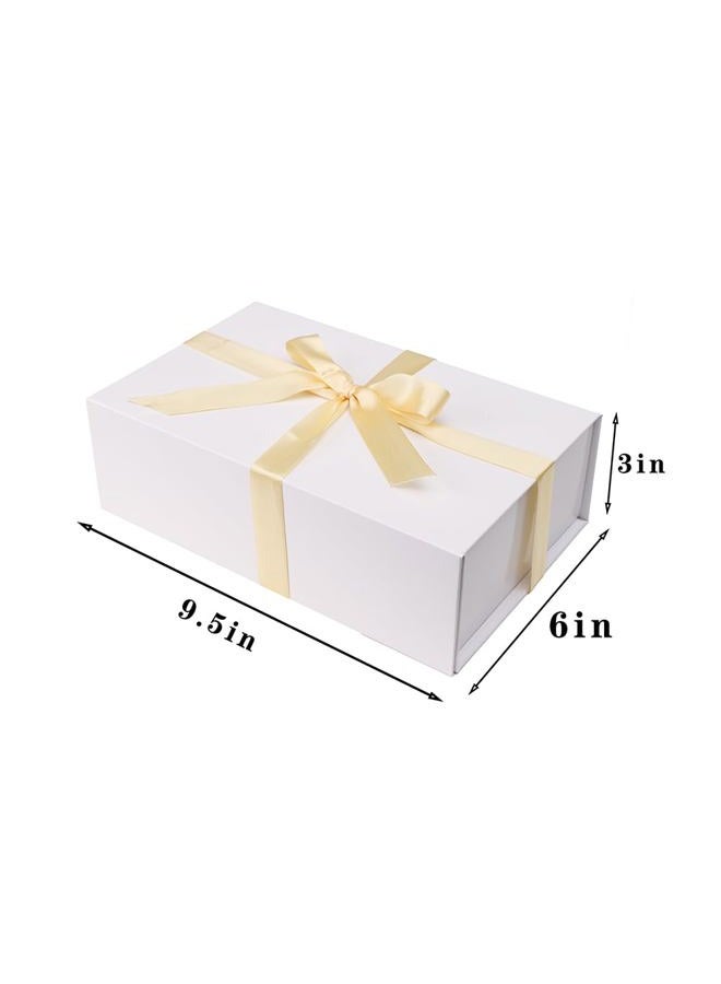 UoeRing 1 Pcs White Gift Box,9.5x6x3 Magnetic Gift Box for Presents with Lids Rectangle Collapsible for Bridesmaid Proposal Box,Wedding,Christmas,Birthday Gift Packging with Ribbon Card Envelope - Image 4
