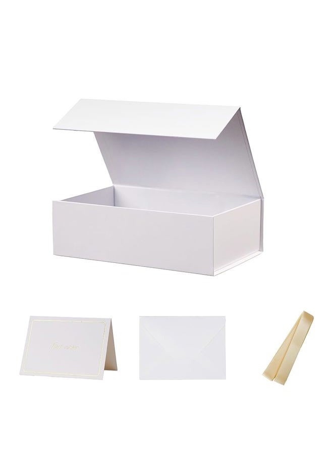 UoeRing 1 Pcs White Gift Box,9.5x6x3 Magnetic Gift Box for Presents with Lids Rectangle Collapsible for Bridesmaid Proposal Box,Wedding,Christmas,Birthday Gift Packging with Ribbon Card Envelope - Image 1