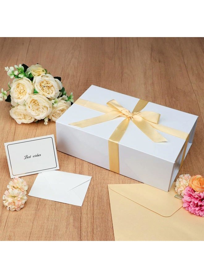 UoeRing 1 Pcs White Gift Box,9.5x6x3 Magnetic Gift Box for Presents with Lids Rectangle Collapsible for Bridesmaid Proposal Box,Wedding,Christmas,Birthday Gift Packging with Ribbon Card Envelope - Image 2