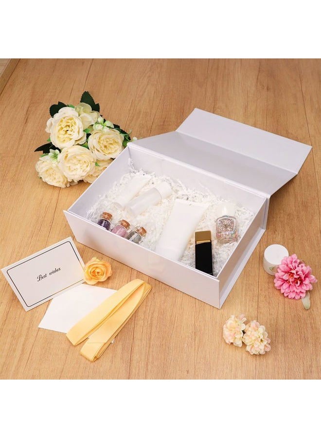 UoeRing 1 Pcs White Gift Box,9.5x6x3 Magnetic Gift Box for Presents with Lids Rectangle Collapsible for Bridesmaid Proposal Box,Wedding,Christmas,Birthday Gift Packging with Ribbon Card Envelope - Image 5