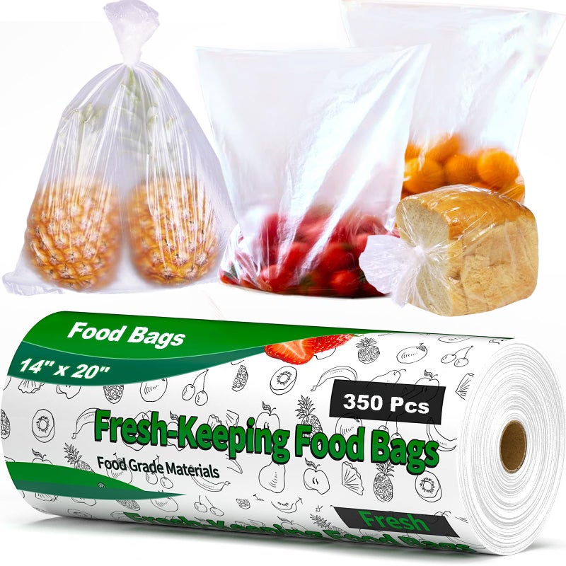 Tapsin Food Bags, 14" X 20" Plastic Produce Bags Roll, Fresh-Keeping Clear Plastic Bags for Food, Fruit, Vegetable, Bread, Kitchen, freezer, Supermarket, 350 Produce Bags/Roll (1 Rolls) - Image 1
