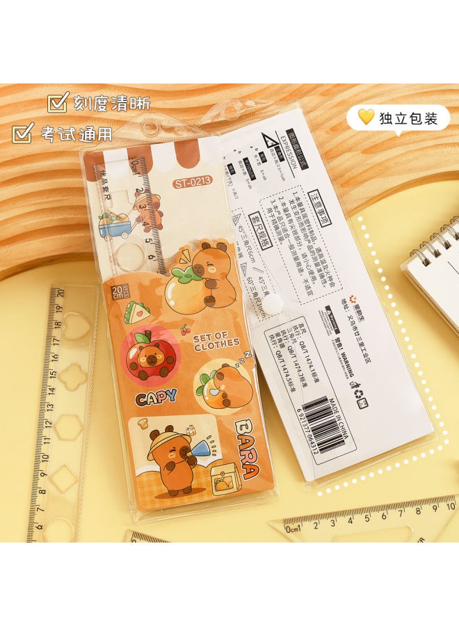HELPS Creative Capybara Ruler Set, 4-piece Student Stationery With Cartoon Capybara Design, 20cm Ruler And Triangle Protractor For Exams - Image 3