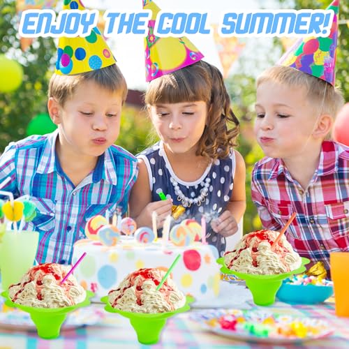 Haawooky 200Pcs 4oz Snow Cone Cups with Spoon Straws,Flower Shaped Ice Cream Snacks Cup,Colorful Reusable Plastic Bowls Easy Grip for Kids Holiday Summer Beach Party Birthday - Image 5
