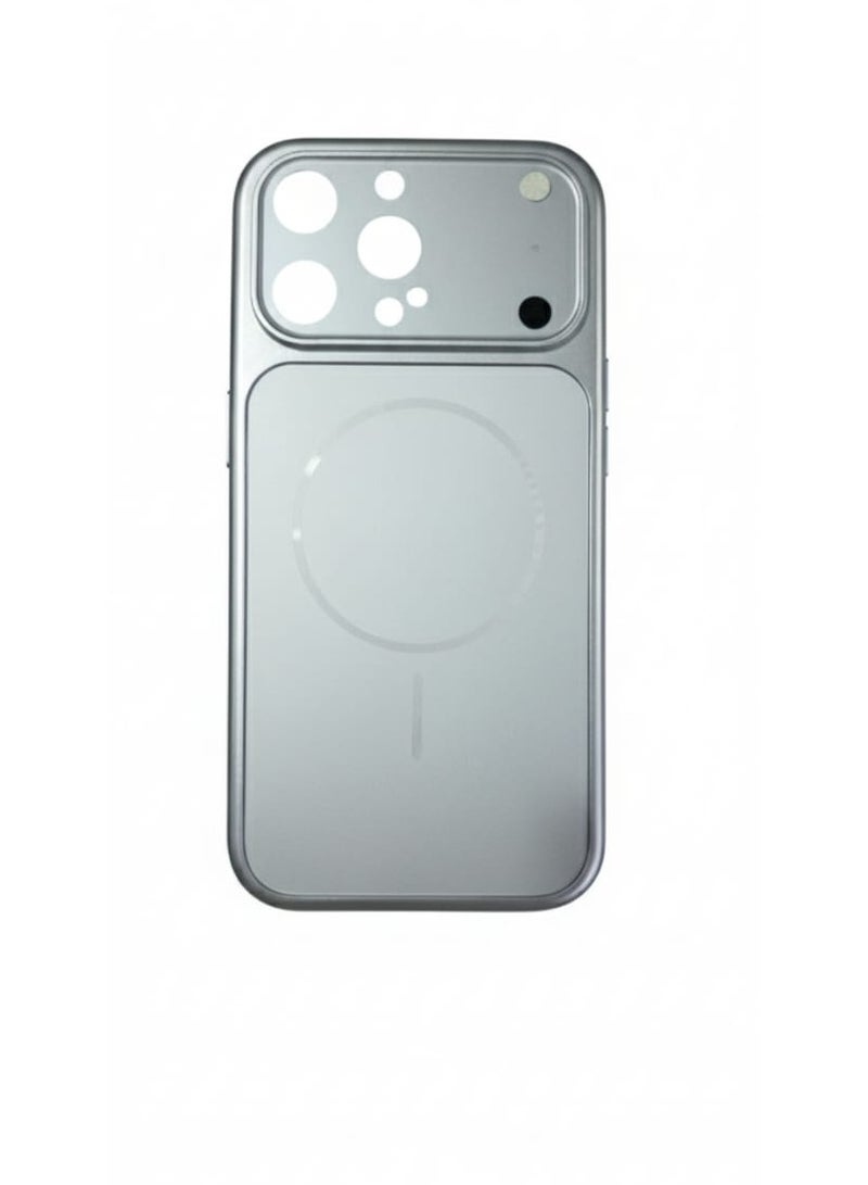 Silver protective back cover to convert iPhone 16 Pro Max into iPhone 17 Pro Max