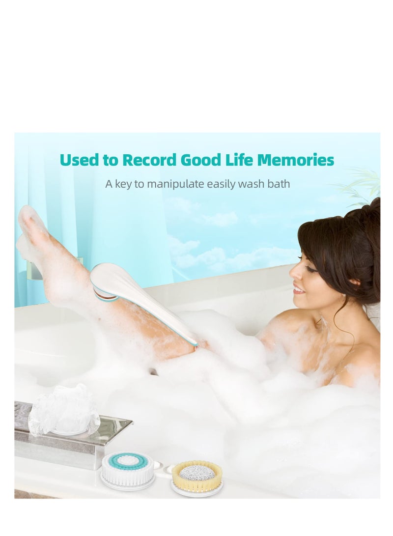 SYOSI Electric Body Brush, Rechargeable Electric Body Scrubber with Long Handle, Waterproof Facial Body Exfoliating Brush Kit with 4 Brush Heads for Cleansing, Massage, Care Your Skin in The Shower - Image 3