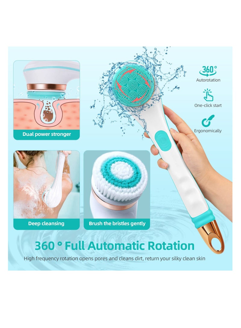 SYOSI Electric Body Brush, Rechargeable Electric Body Scrubber with Long Handle, Waterproof Facial Body Exfoliating Brush Kit with 4 Brush Heads for Cleansing, Massage, Care Your Skin in The Shower - Image 4