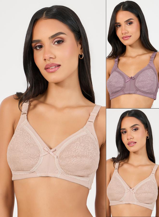 Styli Pack of 2 - Padded Non Wired Lace Cup Full Support Bra  - Image 1