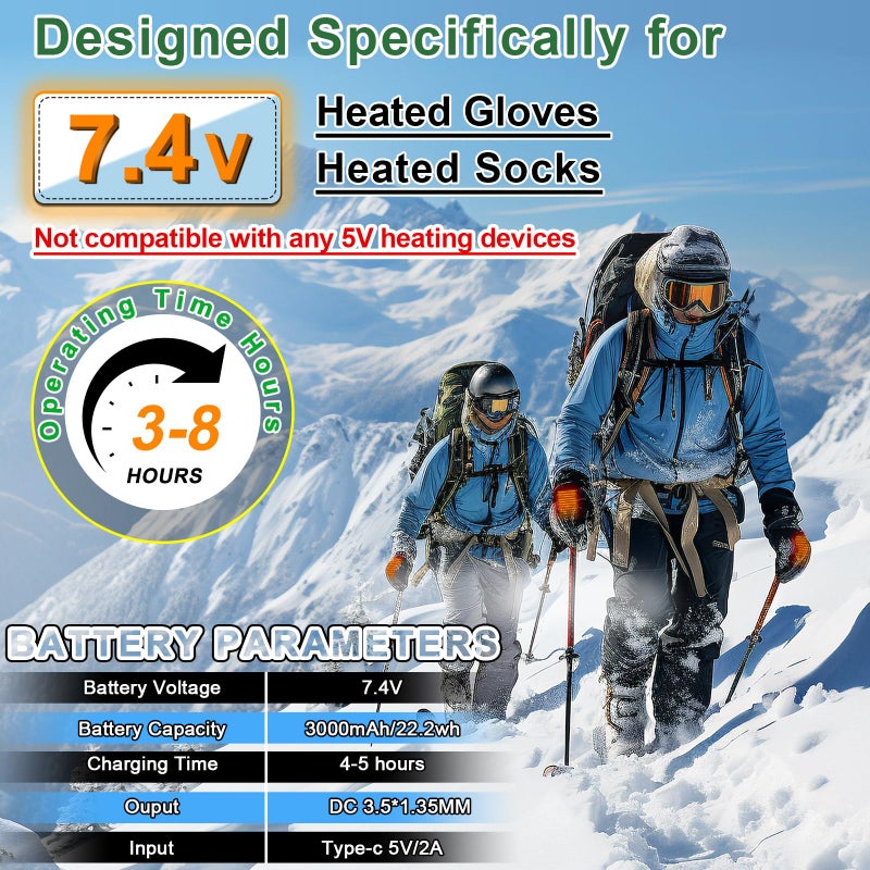 Amiable 7.4V 2A 3000Mah Li-Polymer Rechargeable Batteries For 3.5Mm Female Dc Jack  Heated Slippers Battery Pack Batteries For Heated Gloves Extend Battery For Heated Socks  Heated Insoles Hat - Image 2