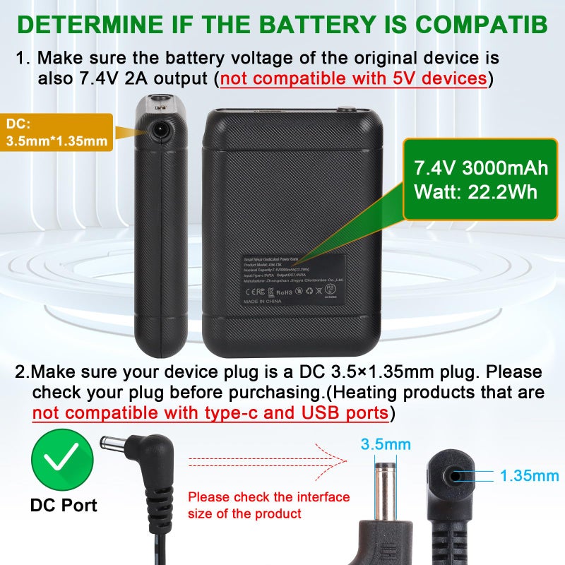 Amiable 7.4V 2A 3000Mah Li-Polymer Rechargeable Batteries For 3.5Mm Female Dc Jack  Heated Slippers Battery Pack Batteries For Heated Gloves Extend Battery For Heated Socks  Heated Insoles Hat - Image 3