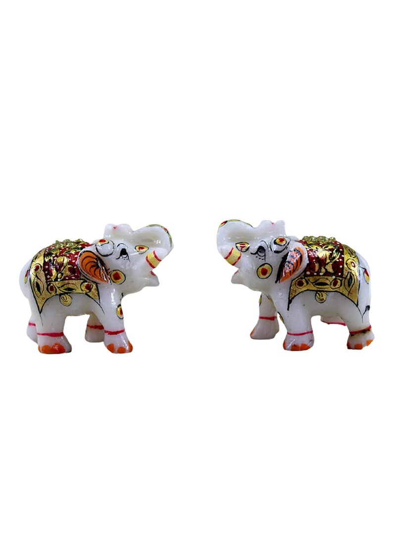 ESPLANADE ESPLANADE Marble Elephant Family Set of 2 Sculpture Showpiece Figurines Home Decor White Multi 3 Inches Small  - Image 1