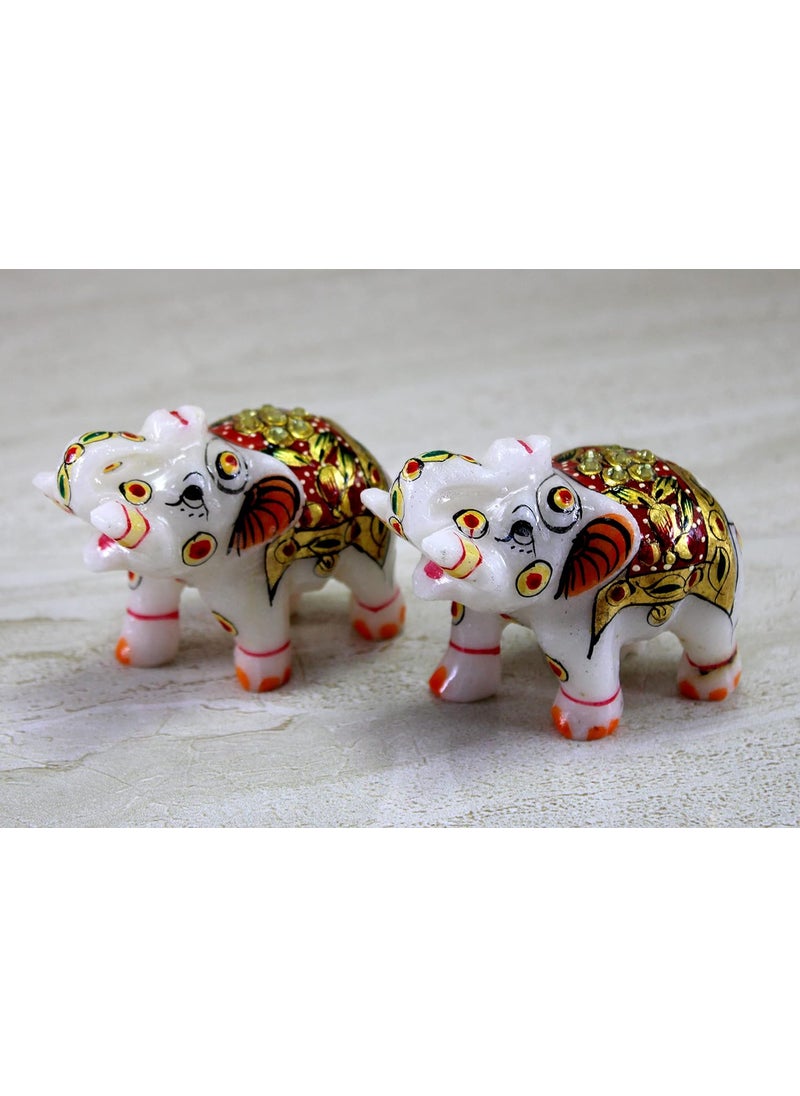 ESPLANADE ESPLANADE Marble Elephant Family Set of 2 Sculpture Showpiece Figurines Home Decor White Multi 3 Inches Small  - Image 4