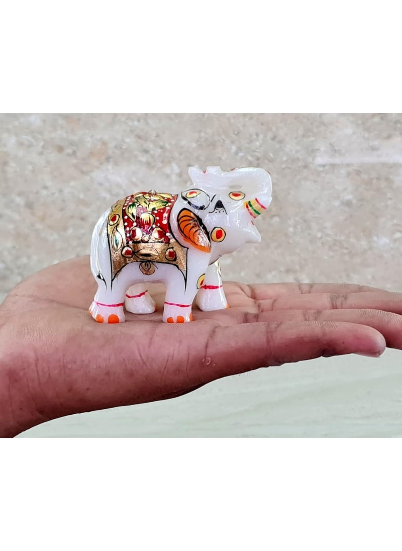ESPLANADE ESPLANADE Marble Elephant Family Set of 2 Sculpture Showpiece Figurines Home Decor White Multi 3 Inches Small  - Image 5