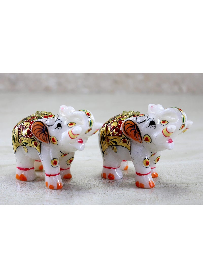 ESPLANADE ESPLANADE Marble Elephant Family Set of 2 Sculpture Showpiece Figurines Home Decor White Multi 3 Inches Small  - Image 3